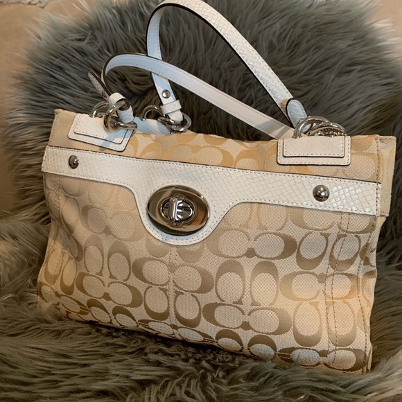 Coach Handbags - Coach purse signature collection  tan and white